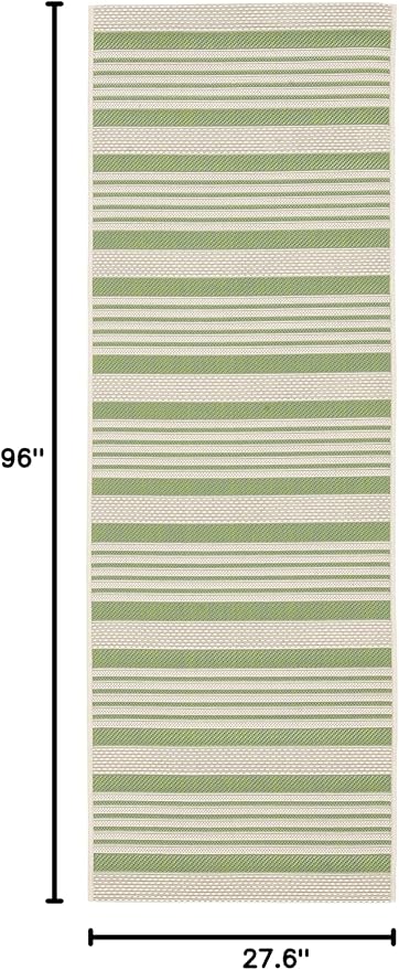 SAFAVIEH Washable Rug Outdoor Courtyard Collection - 2'3" x 8' Runner, Green & Beige, Non-Shedding & Easy Cleaning, Ideal for Patio, Entryway, Mudroom, Hallway, Kitchen (CY6062-244)