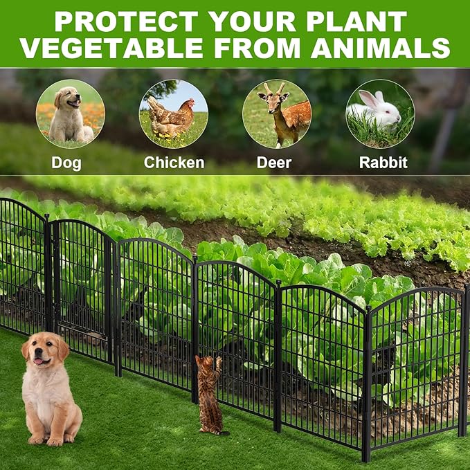 31in(H) x 26ft(L) No Dig Decorative Garden Fence with Gate, 12 Panels Rustproof Animal Barrier Metal Dog Fence Outdoor for Yard, Patio, Temporary Garden Fencing with Ground Stakes
