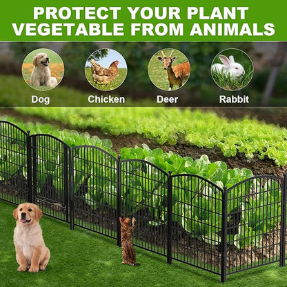 31in(H) x 26ft(L) No Dig Decorative Garden Fence with Gate, 12 Panels Rustproof Animal Barrier Metal Dog Fence Outdoor for Yard, Patio, Temporary Garden Fencing with Ground Stakes