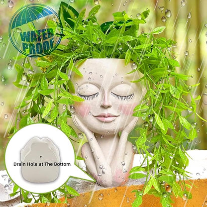 Face Planters Pots Head,Cute Succulents Plants Planters,Creative Resin Pots with Drainage Hole,Ideal Vase Gifts for Indoor Outdoor Garden Decor