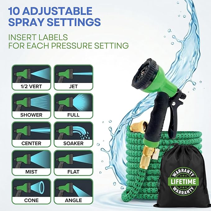 J&B XpandaHose 100ft Expandable Garden Hose – Ultra-Strong 3750D, 4-Layer Latex Core, Brass 3/4" Connectors, 10-Pattern Nozzle & Storage Bag – Lightweight, Kink-Reducing, Leak-Resistant