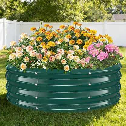 12 Inch Tall Heavy-Duty Round Steel Rised Garden Bed – Wave-Shaped Design Galvanized Metal Planter Box for Vegetables Flowers Succulent at Patio/Garden Outdoor (Green, 36" Diameter)