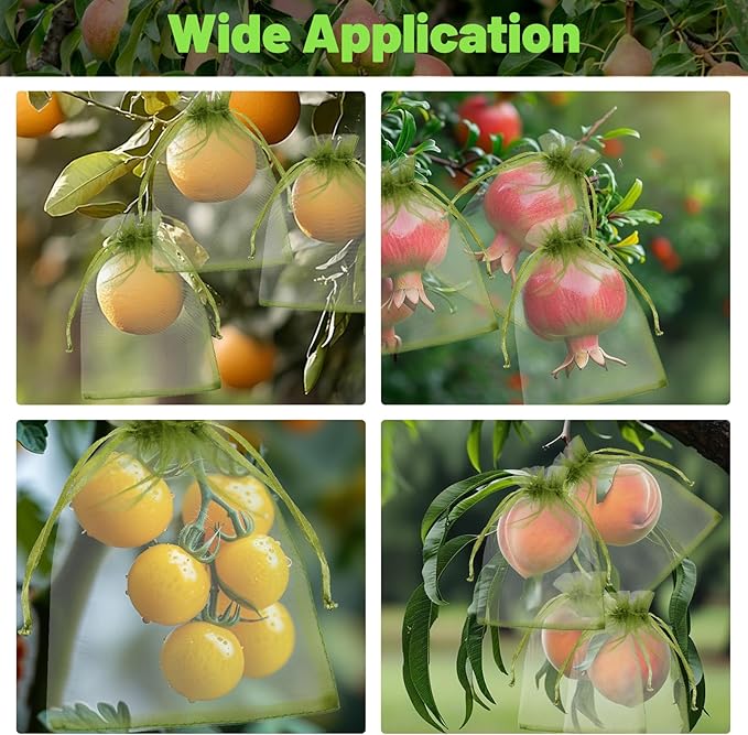 50Pcs Fruit Protection Bags, Garden Plant Fruit Netting Cover Bags, Drawstring Mesh Fruit Protectors Barrier for Apples, Tomatoes, Fruit Trees, Veggies Garden(6x9 Inch)