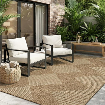 MontVoo-2x3 Outdoor Rug Porch Entryway Rug-Polypropylene Door Mat Indoor Outdoor Entrance Entry Rugs Kitchen Rugs, Textured Weave, Durable, Fade-Resistant, Non-Shedding, Boho Geometric Neutral Brown