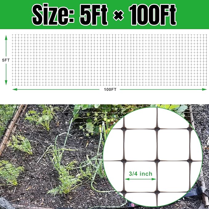 NONMON Bird Netting 5 x 100 FT Heavy Duty Garden Netting Deer Fence Netting Pest Barrier for Protect Fruit Trees, Plants and Vegetables Against Birds, Deer, Squirrels, Black