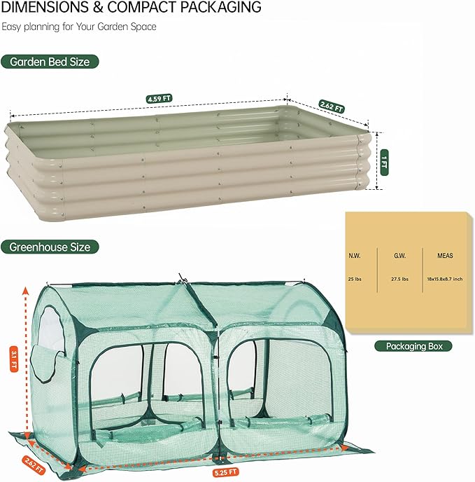Pop up Tunnel Greenhouse Cover Plant Tent with 4x2FT Riased Garden Bed Set ,Raised Planter Box
