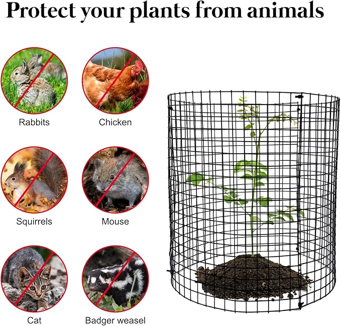 15 PCS Round Plant Protector from Animals, 5 Pack 12'' x 12'' Metal Plant Cages， Metal Mesh to Keep Animals Out, Garden Protection Bunny Barricades, Wire Plant Protectors for Rabbits Chicken Duck