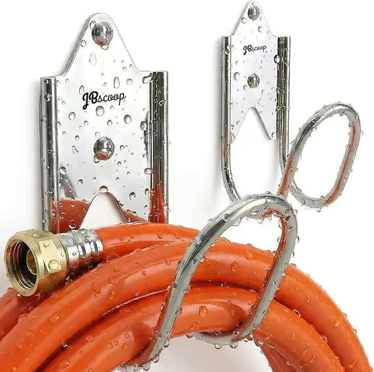 JBscoop Stainless Steel Garden Hose Hanger (Set of 2), for Garden Hose Holder, Rust Free Hose Holder Wall Mount, Heavy Duty Wall Mount Hose Hanger