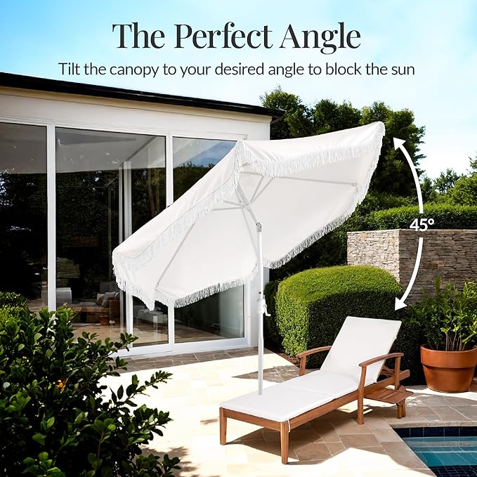 Best Choice Products 9ft Fringe Market Patio Umbrella – Outdoor Boho Tassel Sunshade for Table, Pool, Deck, Backyard – UPF50+, Easy Tilt, Heavy Duty Steel Pole & Ribs