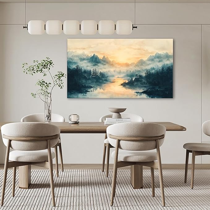 JLXART Landscape Canvas Wall Art Beautiful Lake Mountain Nature Scenic Picture Print Sunrise for Living Room Forest National Park Scenery Artwork Painting Decor,Inner Frame 30x58inch