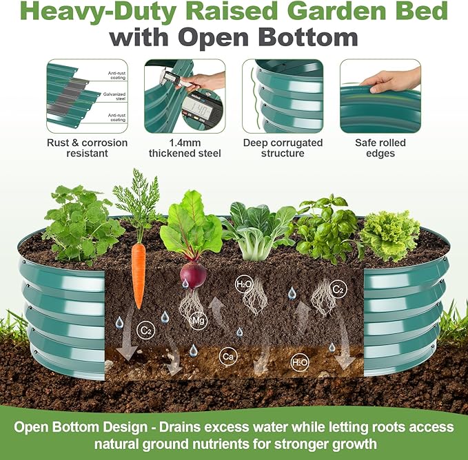 Raised Garden Bed with Arched Trellis, Galvanized Raised Garden Bed with Netting Plant Ties Gloves Trowel, Metal Planter Box Outdoor Drainage Design for Gardening Climbing Plant Vegetable Flower Fruit