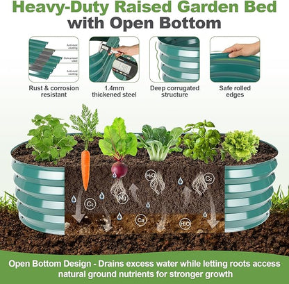 Raised Garden Bed with Arched Trellis, Galvanized Raised Garden Bed with Netting Plant Ties Gloves Trowel, Metal Planter Box Outdoor Drainage Design for Gardening Climbing Plant Vegetable Flower Fruit
