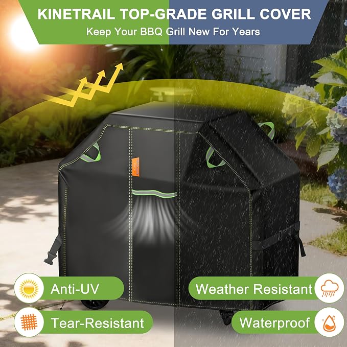Grill Cover for Outdoor Grill, 65 Inch BBQ Grill Cover 420D Heavy Duty Waterproof with Air Vents/Handles/Straps, Weather Resistant Barbecue Gas Grill Cover for Weber, Genesis, Charbroil, etc