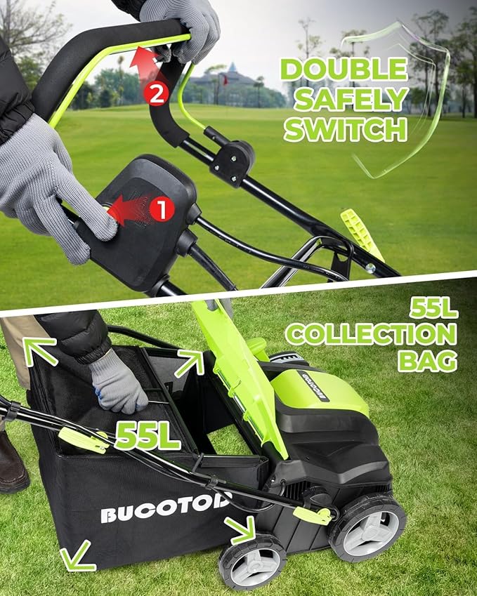 2-in-1 Electric Dethatcher and Scarifier, 13-Inch Raking & Scarifying, Turf Dethatcher & with 4-Position Height Adjustment, 14.5 gal Removable Thatch Bag for Lawn Health