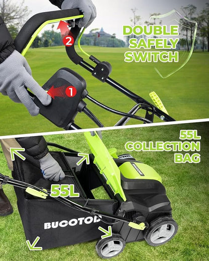 2-in-1 Electric Dethatcher and Scarifier, 13-Inch Raking & Scarifying, Turf Dethatcher & with 4-Position Height Adjustment, 14.5 gal Removable Thatch Bag for Lawn Health