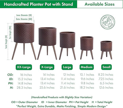D'vine Dev 8 Inch Modern Geometric Tile Patterned Sleek Planter Pot with Stand, Indoor Outdoor Decorative Plant Holder, Espresso, 88-Z-A-6