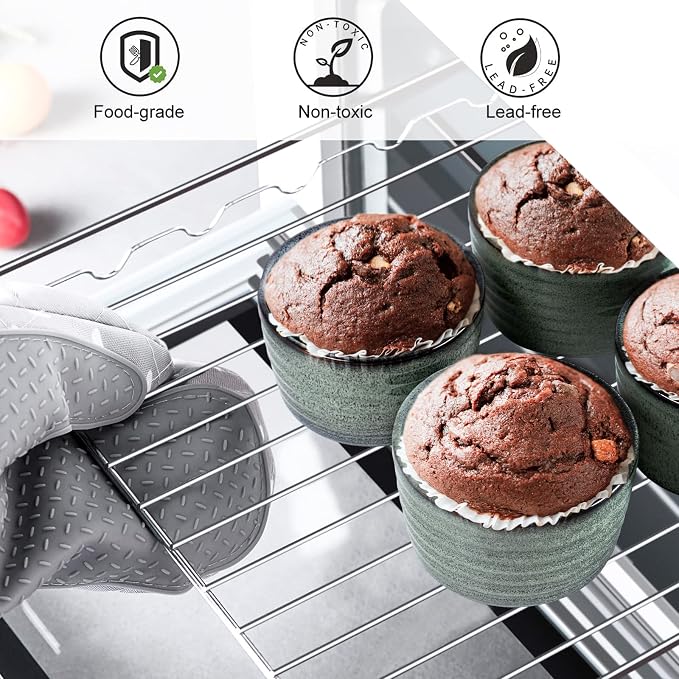 Ramekin Set, UNICASA 8 oz Creme Brulee Ramekins, Oven Safe Baking Set for Custard, Pudding, Souffle Cups, Reactive Gray (Green, 8oz x 2pc)