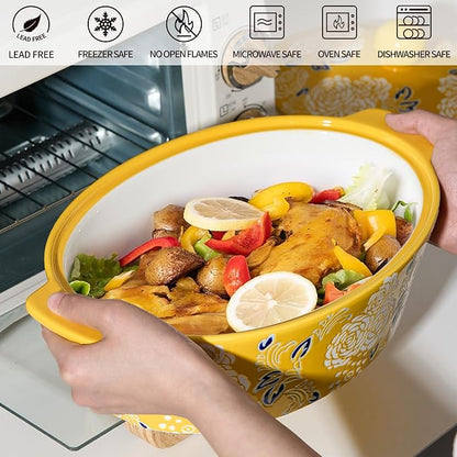 Ceramic Casserole Dish With Lid, Casserole Dishes for Oven, Baking Dish Lasagna Pans For Cooking, Oval Baking Pan, Dutch Oven, Perfect for Bread Baking and Serving, Housewarming, Christmas - Yellow
