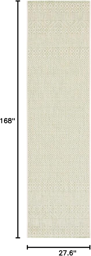 SAFAVIEH Washable Rug Outdoor Courtyard Collection - 2'3" x 14' Runner, Beige & Aqua Blue, Non-Shedding & Easy Cleaning, Ideal for Patio, Entryway, Mudroom, Hallway, Kitchen (CY6235-21312)