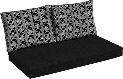 Arden Outdoor Loveseat Cushion Set, 48 x 24, Water Repellent, Fade Resistant, Cushion Set for Couch, Bench, and Swing, Black Global Stripe