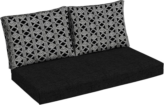 Arden Outdoor Loveseat Cushion Set, 48 x 24, Water Repellent, Fade Resistant, Cushion Set for Couch, Bench, and Swing, Black Global Stripe