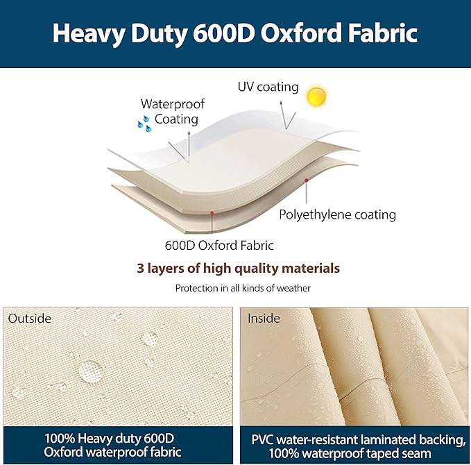 Outdoor Patio Furniture Covers, Waterproof Rip-Stop Anti-UV 600D Heavy Duty Outdoor Couch Cover with 3 Air Vent, L-Shaped-Left Facing-58''X85'', Beige & Reddish Brown