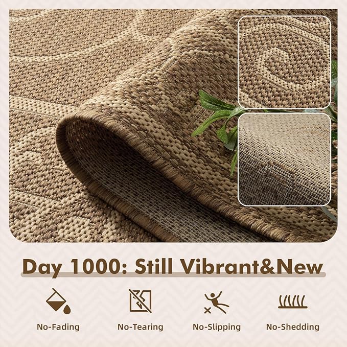 MontVoo-Outdoor Rug-Patio Rug 6x9 ft Polypropylene Indoor Outdoor Rugs Outdoor Carpet for Patio Deck Balcony Porch, Textured Weave, Durable for High Traffic, Fade-Resistant, Vintage Neutral Brown