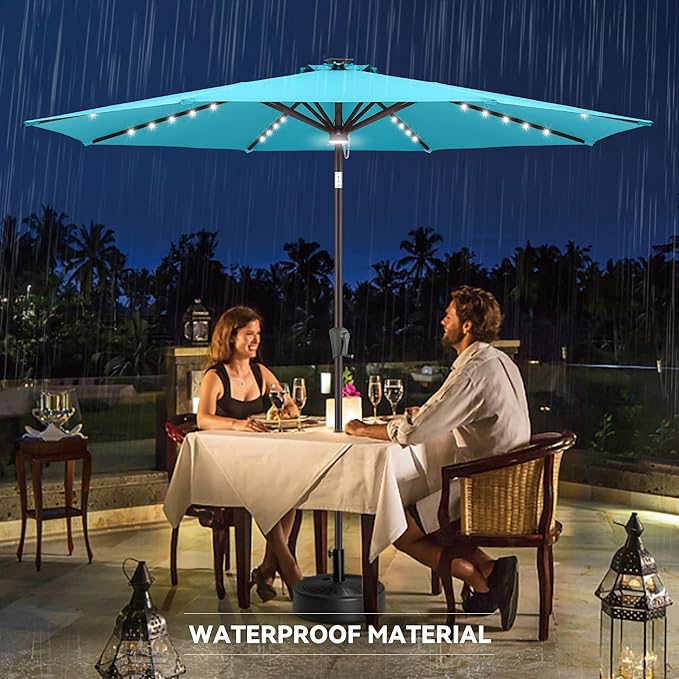 10ft Solar Umbrella Outdoor - Lighted Patio Umbrella with 40 LED Lights Waterprool Uv Protection, Table Umbrella with Tilt & Crank for Pool, Porch, Garden, Deck, Backyard(Sky Blue)