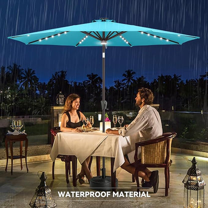 10ft Solar Umbrella Outdoor - Lighted Patio Umbrella with 40 LED Lights Waterprool Uv Protection, Table Umbrella with Tilt & Crank for Pool, Porch, Garden, Deck, Backyard(Sky Blue)