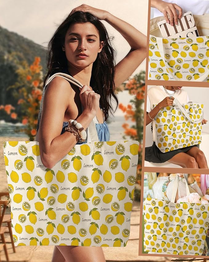 Miss Adola Large Tote Bag for Women - Canvas Tote Bag with Zipper Aesthetic Reusable Shoulder Bag for Gym, Travel, Work