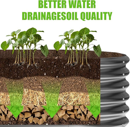 Land Guard 8×2×1.5ft Galvanized Raised Garden Bed Kit, Raised Garden Boxes Outdoor, Oval Metal Raised Garden Beds for Vegetables, Modern Grey