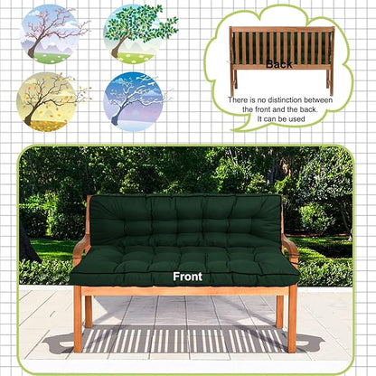 Swing Replacement Cushions with Backrest, 2 or 3 Seater Waterproof Non-Slip Overstuffed Swing Pad, Indoor/Outdoor Bench Cushion for Porch Chair Swing Garden Furniture (Dark green, 40 * 70.8in)