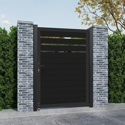 Mondaria Openwork Aluminum Privacy Fence Gate, 6ft(H) x 4ft(W) - Outdoor Decorative Fence Gate with Metal Frame & Knob Kits, Black (Without Post)