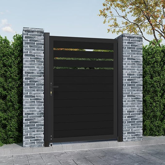 Mondaria Openwork Aluminum Privacy Fence Gate, 6ft(H) x 4ft(W) - Outdoor Decorative Fence Gate with Metal Frame & Knob Kits, Black (Without Post)