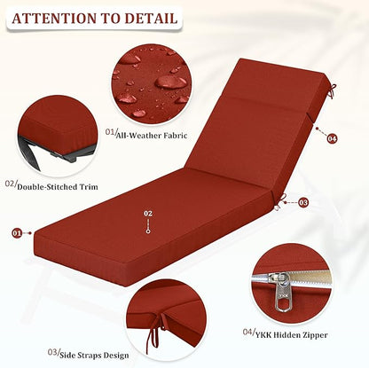 Chaise Lounge Cushions Outdoor, 72" L X 21" W X 4" D Lounge Chair Cushions for Outdoor Furniture, High-Density Foam Outdoor Chaise Cushion-Waterproof Fade-Resistant ThickPatio lounge chair cushion