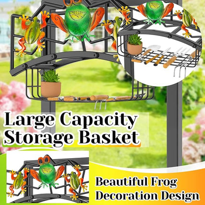 Garden Water Hose Holder with 5 Spikes, Upgraded Freestanding Heavy Duty Hose Hanger Holds 150-feet Hose, Sturdy Hose Stand Storage Rack for Outside Yard Lawn (Black - Frog)