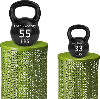 Glitzhome Outdoor Side Table Set of 2, Decorative Garden Stool for Indoor Outdoor Heavy Duty Metal Frame Accent Table Modern End Table, Glossy Green