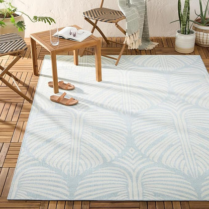 Tommy Bahama Lanai Palm Leaves Indoor Outdoor Area Rug, Leaf Tropical Design, UV Fade Resistant, Blue/Ivory, 5'2"x7'2"
