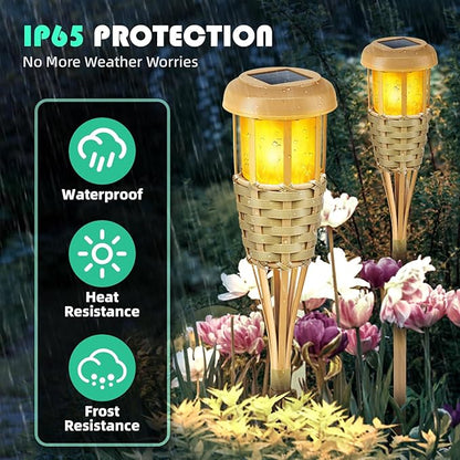 Solar Outdoor Lights, Solar Torch Lights Outdoor Flickering Flame, Outdoor Decorations for Patio Path Yard - 6 Pack