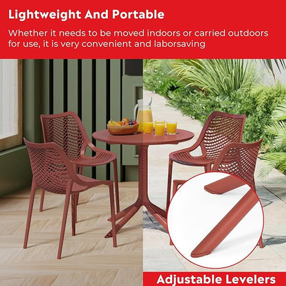 Costaelm Dining Table for 4 with Chair, HDPE Patio Round Dining Table and Stackable Chair, Outdoor Patio Furniture All Weather for Backyard Porch Poolside, Red