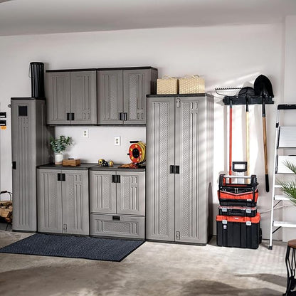 Suncast 4 Pack Long Handle Tool Organizer, Resin Wall Mount Storage Rack with Interlocking Hook System for Garage or Closet, 4.5” x 25” x 5.25”, Black