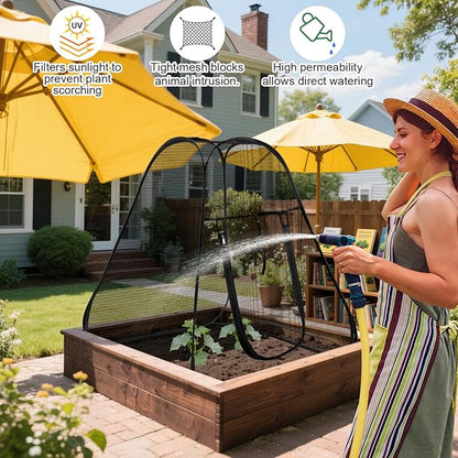 RGQSUN Pop-up Garden Netting Covers,28×28×32in Pest Guard Plant Covers with Zip Entry and Stakes,Fine Mesh Plant Tent Protect Vegetables Fruits from Animals Birds