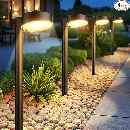 Ahaorigin 4 Pack Solar Pathway Lights Outdoor, Bright LED Solar Lights Outdoor Waterproof, Up to 12 Hrs Modern Path Lighting for Yard Garden Walkway Driveway Lawn Decor (4 Pack)