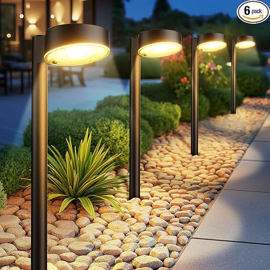 Ahaorigin 6 Pack Solar Pathway Lights Outdoor, 12 Brighter LED Solar Lights Outdoor Waterproof, Up to 12 Hrs Modern Path Light for Yard Garden Walkway Driveway Lawn