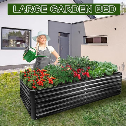 Metal Raised Bed Garden Bed Kit, 8x4x2ft Tall Galvanized Planter Raised Garden Boxes Outdoor, Large Metal Raised Garden Beds for Flowers, Vegetables, Herbs