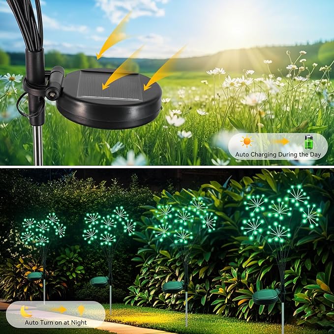 Slyuexu Solar Garden Lights 2 Pack Waterproof Swaying Starburst Light Solar Outdoor Lights for Yard Patio Walkway Pathway Party Wedding Decoration, Unique Gifts for Women, Green