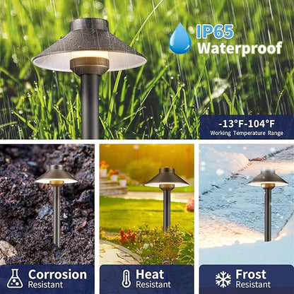 Gardenreet Brass Low Voltage Path Lights - 12V Landscaping Pathway Light IP65 Waterproof, Wired Walkway Lighting Outdoor, LED Bronze for Lawn Area Backyard with 3W 2700K Warm White G4 Bulb (8 Pack)