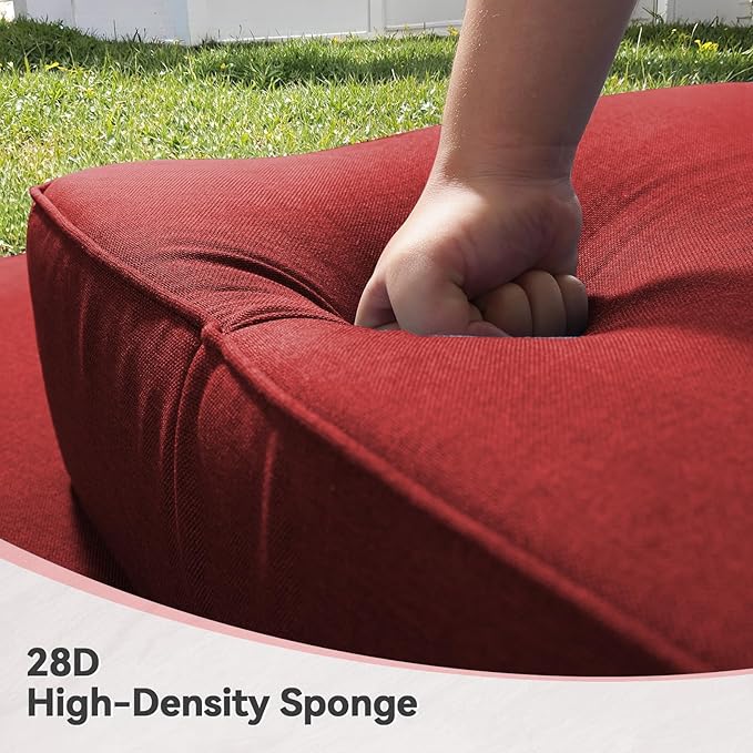 Luxury 6" Outdoor Cushions for Patio Furniture, 24x24x6" Thick Seat Cushion Set of 10, Fade Resistant Couch Chair Replacement Cushions High Density Deep Wicker Chair Cushion w/ Removable Cover, Red
