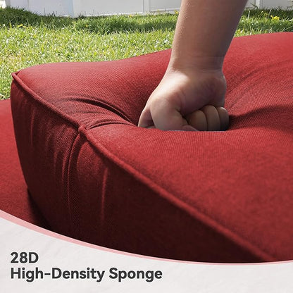 Luxury 6" Outdoor Cushions for Patio Furniture, 24x24x6" Thick Seat Cushion Set of 10, Fade Resistant Couch Chair Replacement Cushions High Density Deep Wicker Chair Cushion w/ Removable Cover, Red