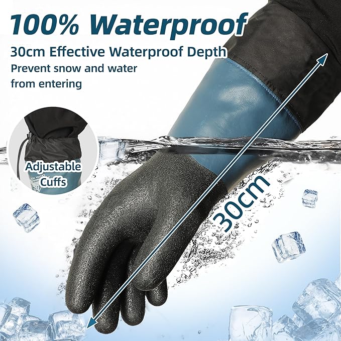Schwer 100% Waterproof Winter Work Gloves, Long Freezer Glove with Water-based PU Coating, Ultimate Warmth, Non-Slip, Thermal Glove for Outdoor Activities & Daily Work, Hiking, Camping, Washing, XL